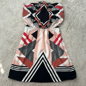 Express Geometric Print Strapless Dress